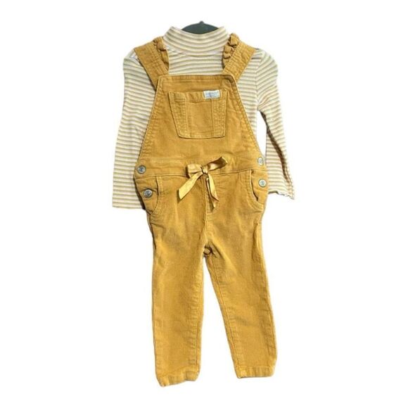 Baby Girls 7 For All Mankind Striped Scalloped Turtleneck & Overalls - Sz 12 mo - Picture 1 of 1